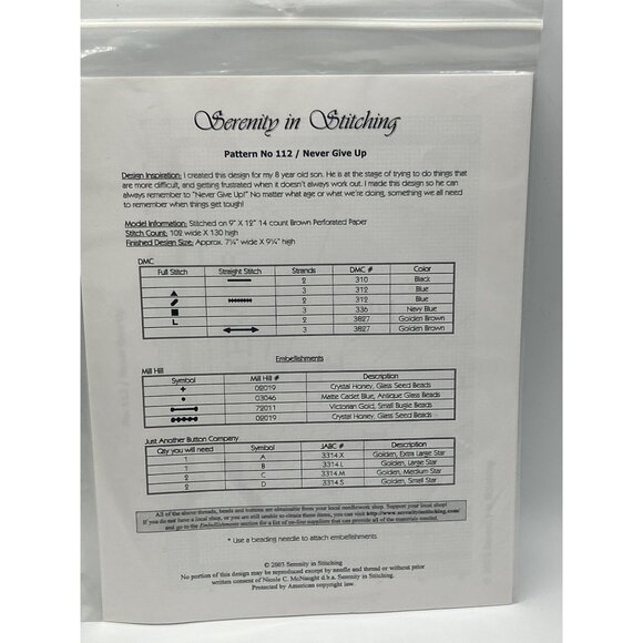 Cross Stitch Pattern Needlepoint Never Give Up Affirmations Serenity Stitching - Picture 3 of 4